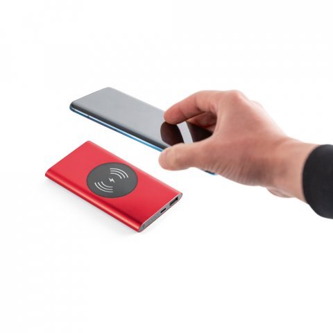 11104. Bateria port&aacute;til e carregador por indu&ccedil;&atilde;o em alum&iacute;nio com bateria de pol&iacute;mero de l&iacute;tio 4.000 mAh - Vermelho