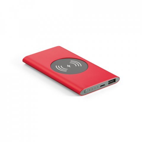 11104. Bateria port&aacute;til e carregador por indu&ccedil;&atilde;o em alum&iacute;nio com bateria de pol&iacute;mero de l&iacute;tio 4.000 mAh - Vermelho