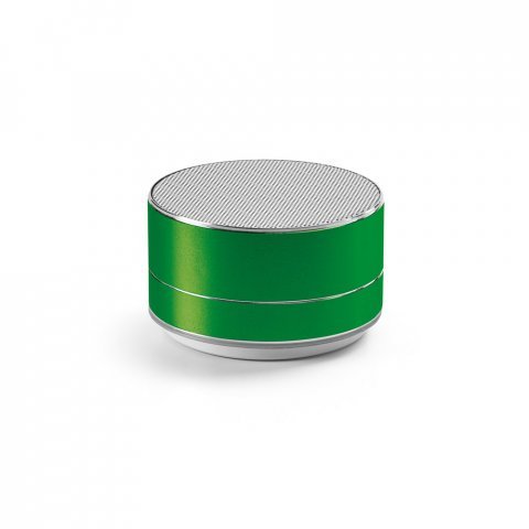 11105. Caixa de som em alum&iacute;nio com microfone - Verde