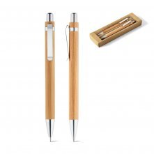 MELLO. Conjunto de caneta esferogr&aacute;fica com escrita em azul e lapiseira, ambas em bambu