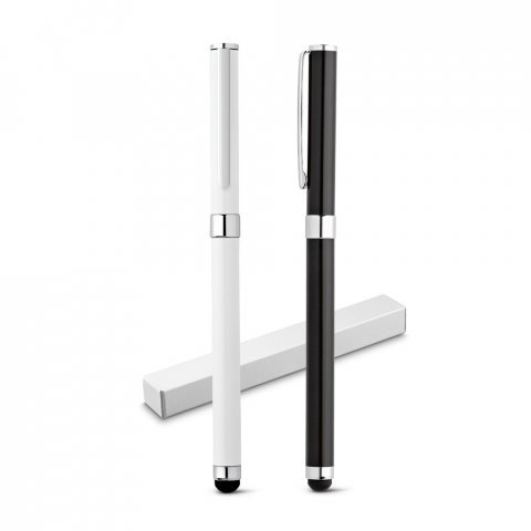 TOUCH. Caneta roller em metal com corpo brilhante e escrita em preto