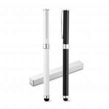 TOUCH. Caneta roller em metal com corpo brilhante e escrita em preto