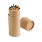 CRICKET. Caixa cil&iacute;ndrica em papel kraft reciclado com 12 l&aacute;pis de cor - Natural