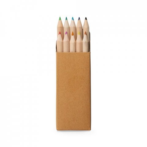 CRAFTI. Caixa de papel kraft reciclado com 10 mini l&aacute;pis de cor - Natural