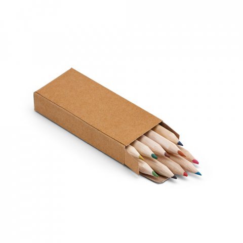 CRAFTI. Caixa de papel kraft reciclado com 10 mini l&aacute;pis de cor - Natural