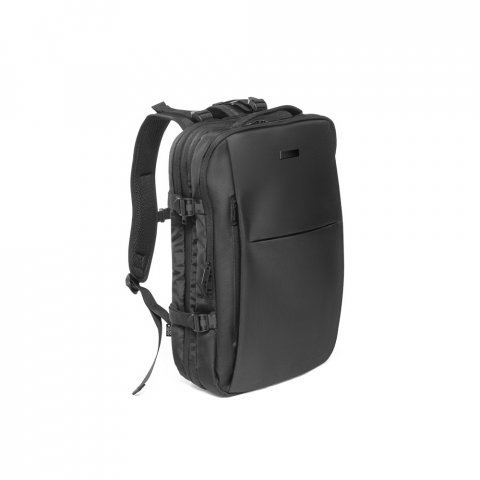 DALLAS PLATE. Mochila de viagem para notebook (17.3") em poli&eacute;ster reciclado 600D de alta densidade, com compartimento para arruma&ccedil;&atilde;o (29 L) - Preto
