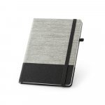 ROUSSEAU II. Caderno A5 de capa dura em palha e algod&atilde;o canvas, com p&aacute;ginas pautadas - Preto