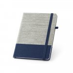 ROUSSEAU II. Caderno A5 de capa dura em palha e algod&atilde;o canvas, com p&aacute;ginas pautadas - Azul