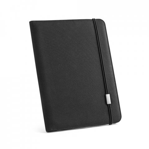 STIGGER. Pasta A4 em poli&eacute;ster 100% reciclado 300D com caderno de p&aacute;ginas pautadas - Preto