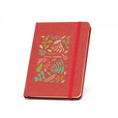 BOYD II. Caderno A5 de capa dura em poli&eacute;ster 100% reciclado com p&aacute;ginas pautadas - Vermelho