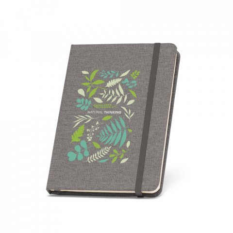 BOYD II. Caderno A5 de capa dura em poli&eacute;ster 100% reciclado com p&aacute;ginas pautadas - Cinza escuro