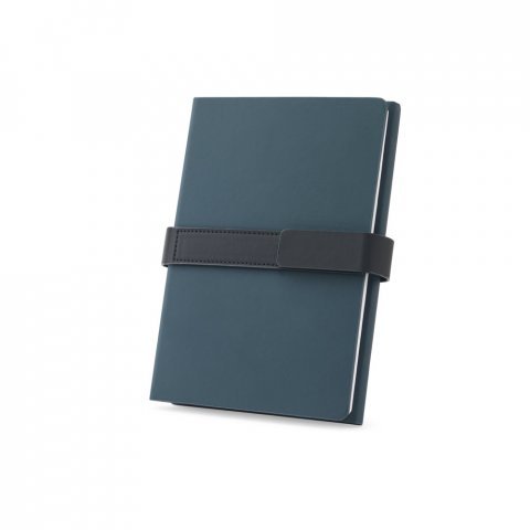 HILST. Caderno A5 com capa dura em 80% materiais reciclados estruturado em duas partes: p&aacute;ginas pautadas e p&aacute;ginas lisas - Azul