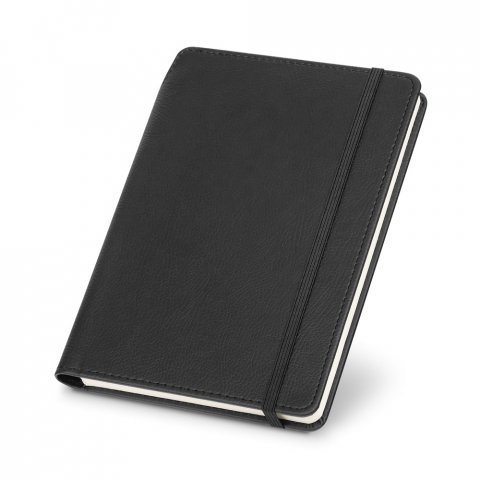 MORIAH. Caderno A5 de capa dura em c.sint&eacute;tico com p&aacute;ginas pautadas - Preto
