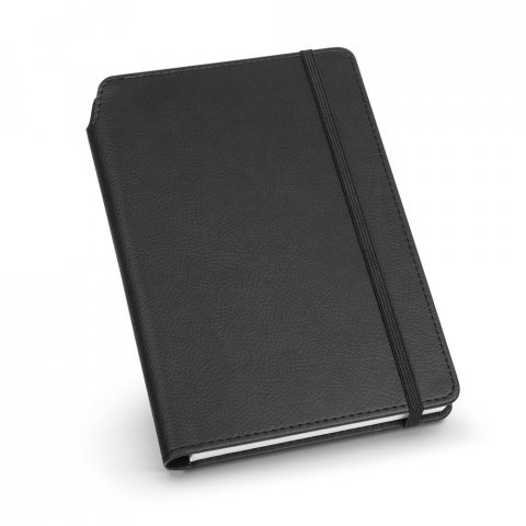 MORIAH. Caderno A5 de capa dura em c.sint&eacute;tico com p&aacute;ginas pautadas - Preto