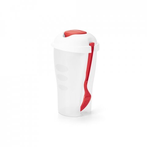 TURMERIC. Copo para salada em PP com garfo e molheira 850 mL - Vermelho