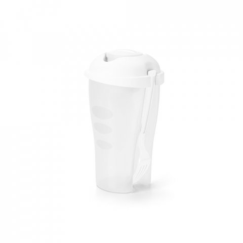 TURMERIC. Copo para salada em PP com garfo e molheira 850 mL - Branco