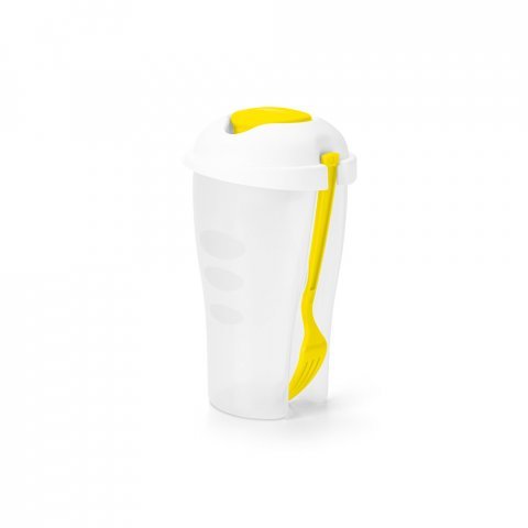 TURMERIC. Copo para salada em PP com garfo e molheira 850 mL - Amarelo