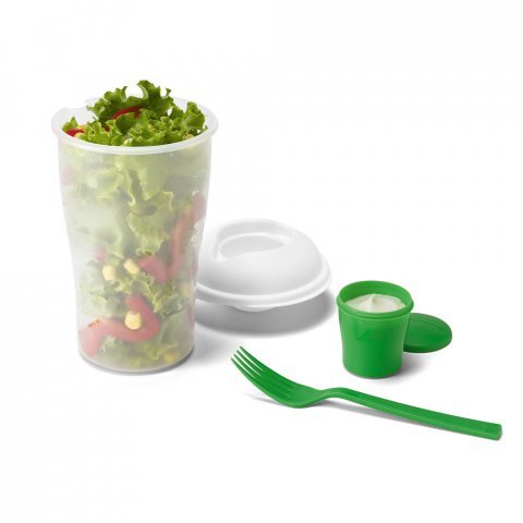 TURMERIC. Copo para salada em PP com garfo e molheira 850 mL - Verde