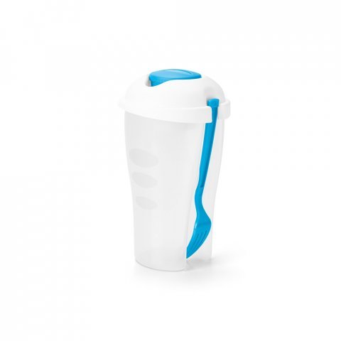 TURMERIC. Copo para salada em PP com garfo e molheira 850 mL - Azul claro