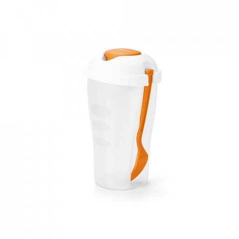 TURMERIC. Copo para salada em PP com garfo e molheira 850 mL - Laranja