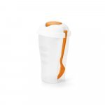 TURMERIC. Copo para salada em PP com garfo e molheira 850 mL - Laranja