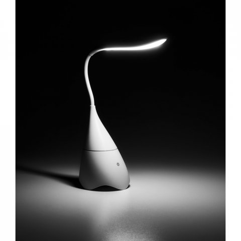 GRAHAM. Lumin&aacute;ria de mesa com caixa de som em ABS com 18 LEDs de alto brilho - Branco