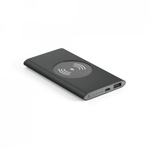 CASSINI 4.0. Bateria port&aacute;til com carregador por indu&ccedil;&atilde;o em alum&iacute;nio 100% reciclado (4.000 mAh) - Preto