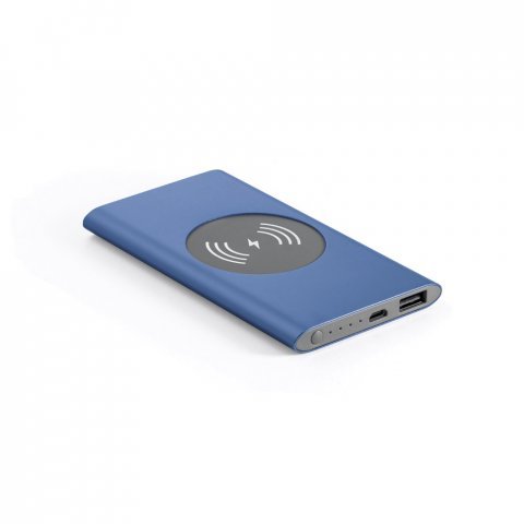 CASSINI 4.0. Bateria port&aacute;til com carregador por indu&ccedil;&atilde;o em alum&iacute;nio 100% reciclado (4.000 mAh) - Azul