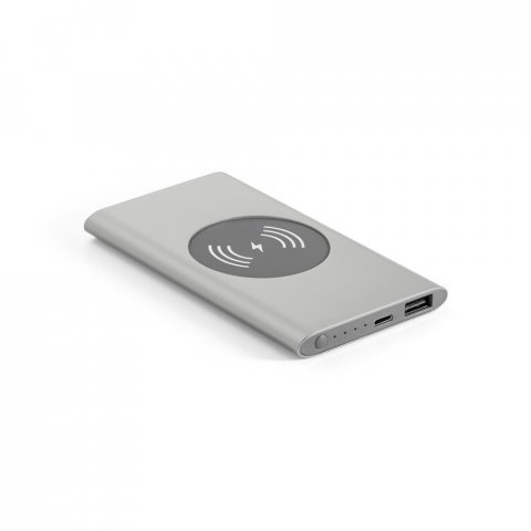 CASSINI 4.0. Bateria port&aacute;til com carregador por indu&ccedil;&atilde;o em alum&iacute;nio 100% reciclado (4.000 mAh) - Cromado satinado
