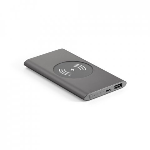 CASSINI 4.0. Bateria port&aacute;til com carregador por indu&ccedil;&atilde;o em alum&iacute;nio 100% reciclado (4.000 mAh) - Cinza escuro