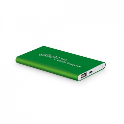 COULOMB 4.0. Bateria port&aacute;til slim em alum&iacute;nio 100% reciclado (4.000 mAh) - Verde