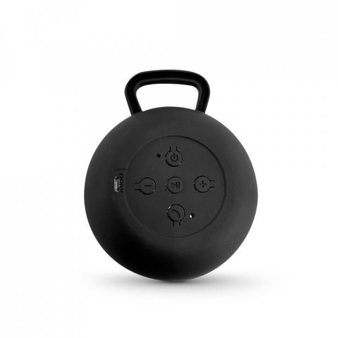 ECCLUS. Caixa de som com autonomia de 3h e microfone, em ABS e tecido em poli&eacute;ster - Preto