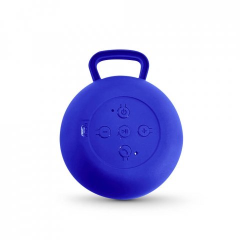 ECCLUS. Caixa de som com autonomia de 3h e microfone, em ABS e tecido em poli&eacute;ster - Azul
