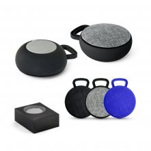 ECCLUS. Caixa de som com autonomia de 3h e microfone, em ABS e tecido em poli&eacute;ster