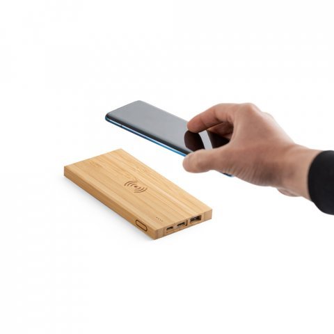 FITCH ECO. Bateria port&aacute;til com carregador por indu&ccedil;&atilde;o super-r&aacute;pido em bambu (5.000 mAh) - Natural