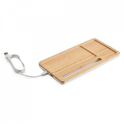 MOTT II. Organizador de secret&aacute;ria (mesa) em bambu e ABS com carregador por indu&ccedil;&atilde;o super-r&aacute;pido (15W) - Natural