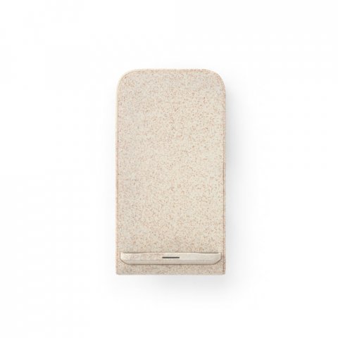 MAXWELL. Suporte para celular com carregador por indu&ccedil;&atilde;o super-r&aacute;pido (15W), em fibra de palha de trigo e ABS - Natural