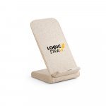 MAXWELL. Suporte para celular com carregador por indu&ccedil;&atilde;o super-r&aacute;pido (15W), em fibra de palha de trigo e ABS - Natural