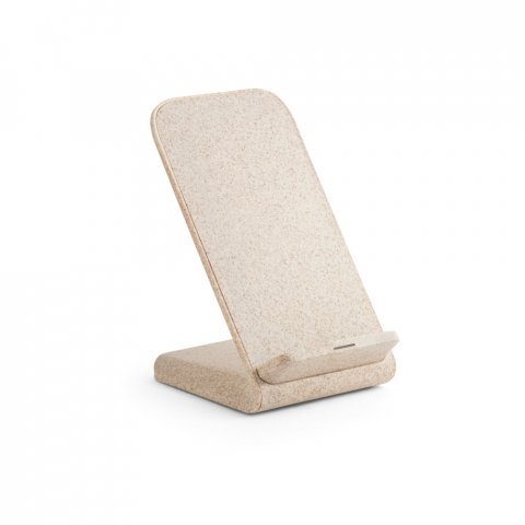 MAXWELL. Suporte para celular com carregador por indu&ccedil;&atilde;o super-r&aacute;pido (15W), em fibra de palha de trigo e ABS - Natural