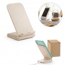 MAXWELL. Suporte para celular com carregador por indu&ccedil;&atilde;o super-r&aacute;pido (15W), em fibra de palha de trigo e ABS