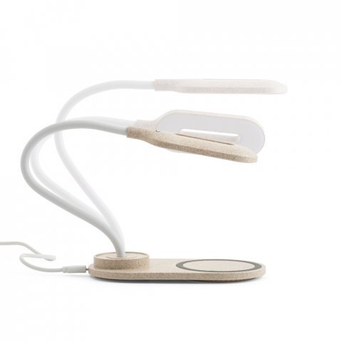 LEZZO. Lumin&aacute;ria de mesa com carregador por indu&ccedil;&atilde;o super-r&aacute;pido (15W), em ABS e fibra de palha de trigo - Natural