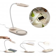 LEZZO. Lumin&aacute;ria de mesa com carregador por indu&ccedil;&atilde;o super-r&aacute;pido (15W), em ABS e fibra de palha de trigo