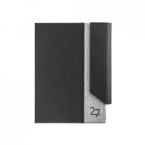 AUSTEN A5. Agenda A5 em PU (58% reciclado) e PET reciclado (100% rPET) 300D - Cinza claro