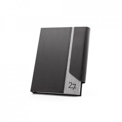 AUSTEN A5. Agenda A5 em PU (58% reciclado) e PET reciclado (100% rPET) 300D - Cinza claro