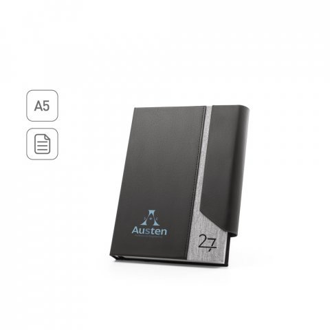 AUSTEN A5. Agenda A5 em PU (58% reciclado) e PET reciclado (100% rPET) 300D