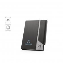 AUSTEN A5. Agenda A5 em PU (58% reciclado) e PET reciclado (100% rPET) 300D