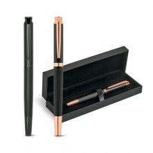 BLAZON. Caneta roller em metal com escrita em preto