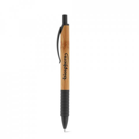 PATI. Caneta esferogr&aacute;fica em bambu com antideslizante - Preto