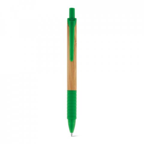 PATI. Caneta esferogr&aacute;fica em bambu com antideslizante - Verde