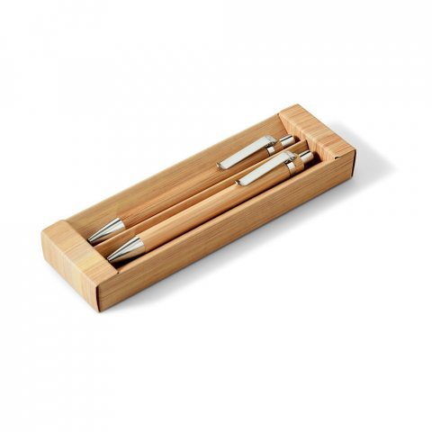 GREENY. Conjunto de esferogr&aacute;fica e lapiseira em bambu - Natural